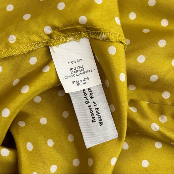 J. Crew Silk Yellow Gold Ruffle Neck Polka Dot Blouse - Picture 8 of 9